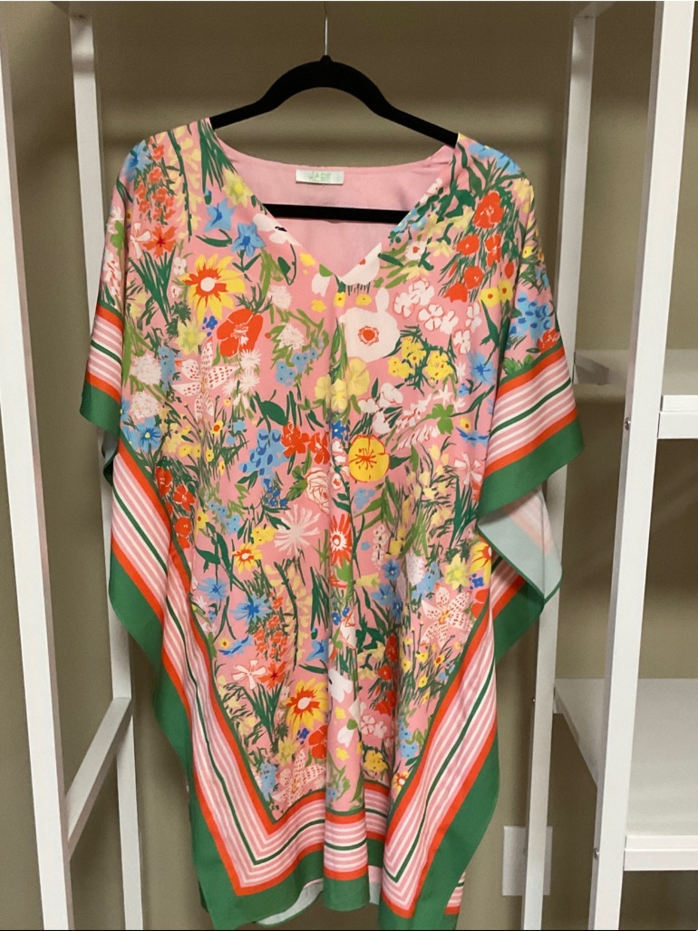 Jade Pink Floral V-Neck Tunic with Green Border